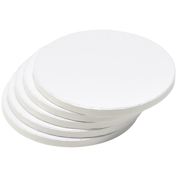 DecoPac 8" Round White Foil Cake Boards 1/2" Thick - 5 Pack