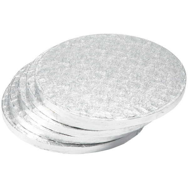 DecoPac 8" Round Silver Foil Cake Boards 1/2" Thick - 5 Pack
