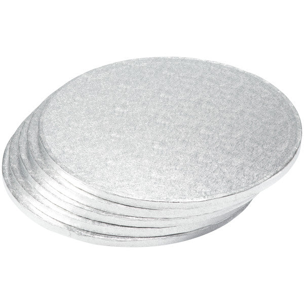 DecoPac 12" Round Silver Foil Cake Boards 1/2" Thick - 5 Pack
