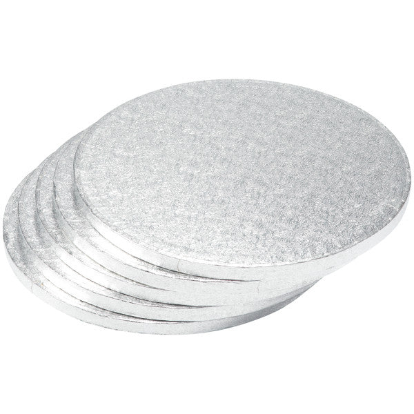 DecoPac 10" Round Silver Foil Cake Boards 1/2" Thick - 5 Pack